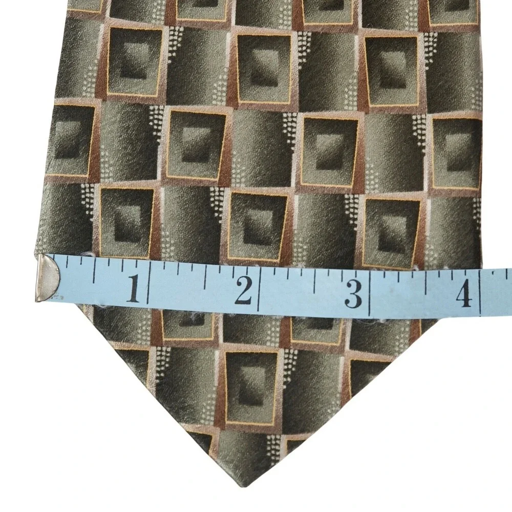 Pierre Cardin‎ Men's Silk Necktie Designer Geometric Squares Olive Green Brown